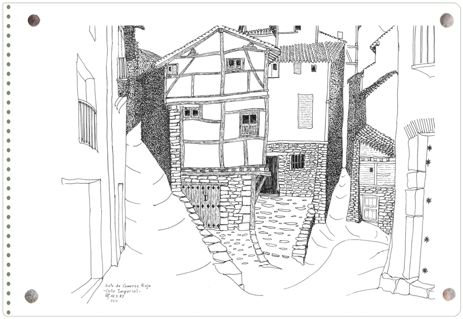 Dibujo de Ernesto Reiner con un rinicón de la calle Pedro Mazo en Soto en Cameros