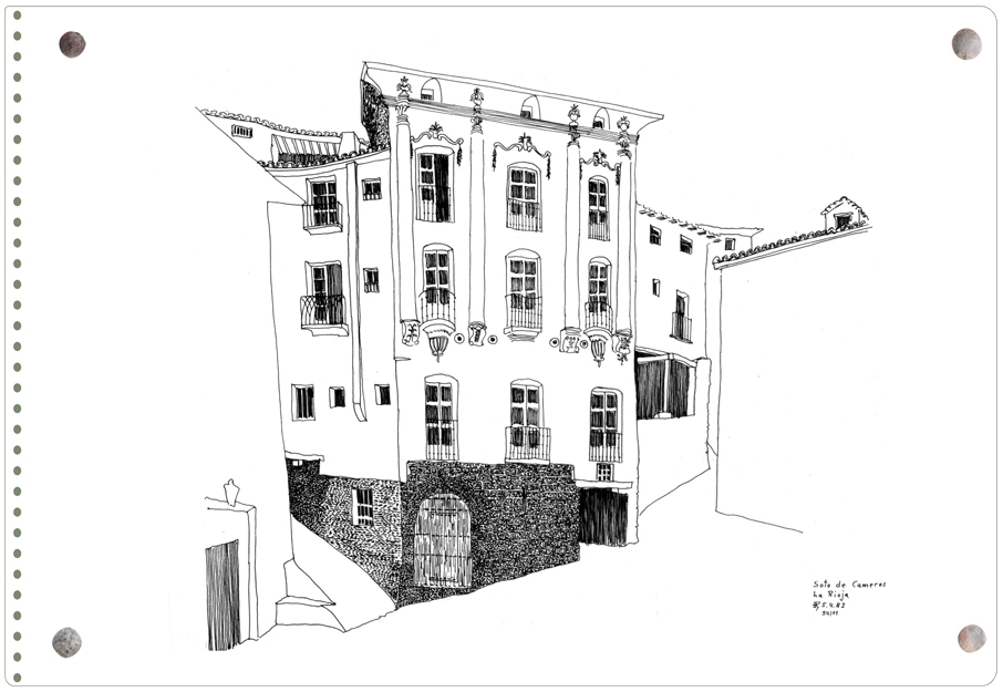 Dibujo de Ernesto Reiner con La Placita en Soto en Cameros