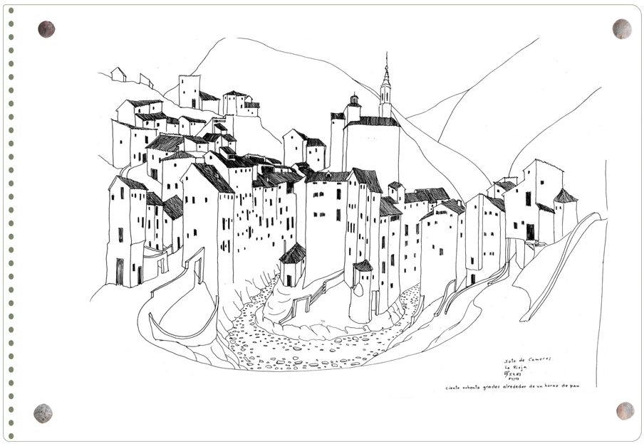 Dibujo de Ernesto Reiner hecho desde la antigua calle Mayor de Soto en Cameros