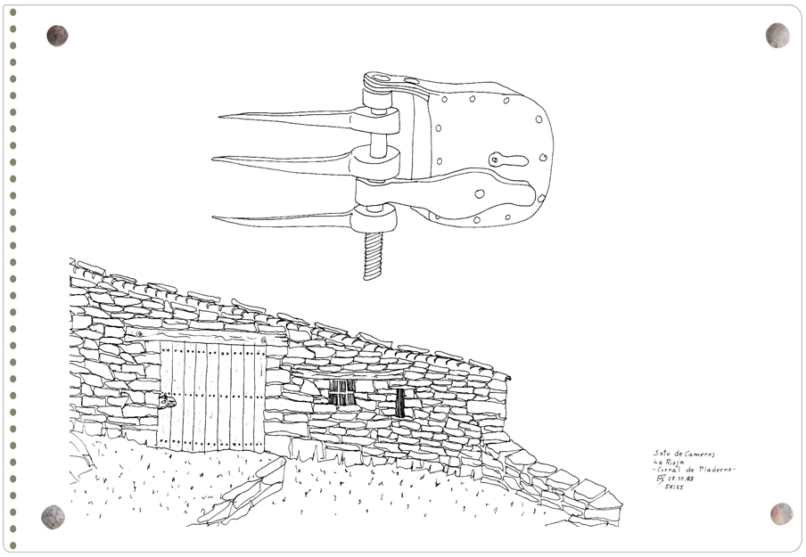 Dibujo de Ernesto Reiner con un corral en el monte