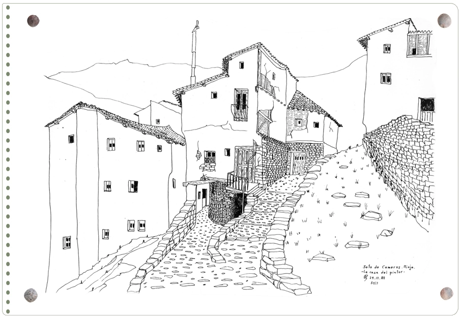 Dibujo de Ernesto Reiner de una antigua casa